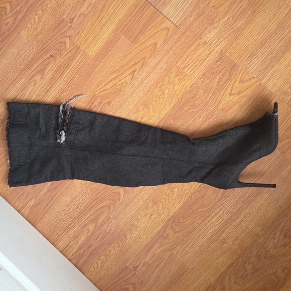 Lilliana Knee High Boots 8.5 Black Denim Over The Knee Distress Cutout - Picture 5 of 6